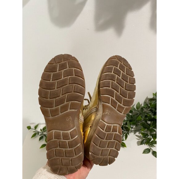 Gold Leather Embroidered Lace-Up Boots Made In Italy By Y. Iacovelli Size 28 Kid - Picture 5 of 13